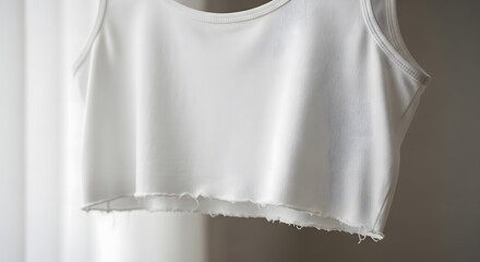 White Sleeveless Crop Top Hanging in Bright Natural Light