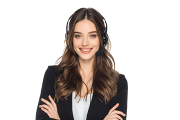 Smiling customer service agent wearing headset