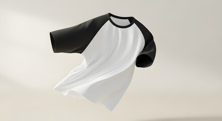 Black and White Baseball T-shirt Floating in Air Minimalist Style