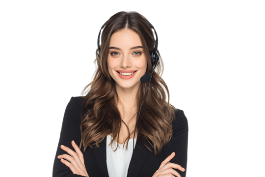 Smiling customer service agent wearing headset - Powered by Adobe