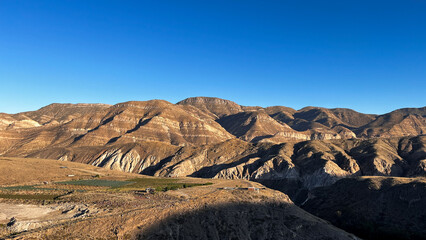 Beautiful dry desert mountain landscape close to Yura,  Arequipa Province, Peru. Nature view of unique mountains rage in arid conditions in South America.