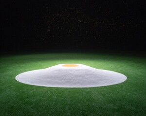 Illuminated baseball pitcher's mound at night