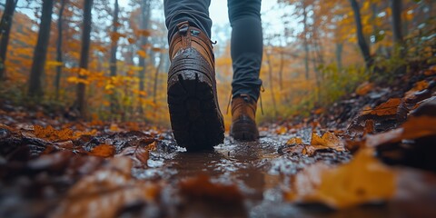 Close-up zoom in on the feet of a hiker