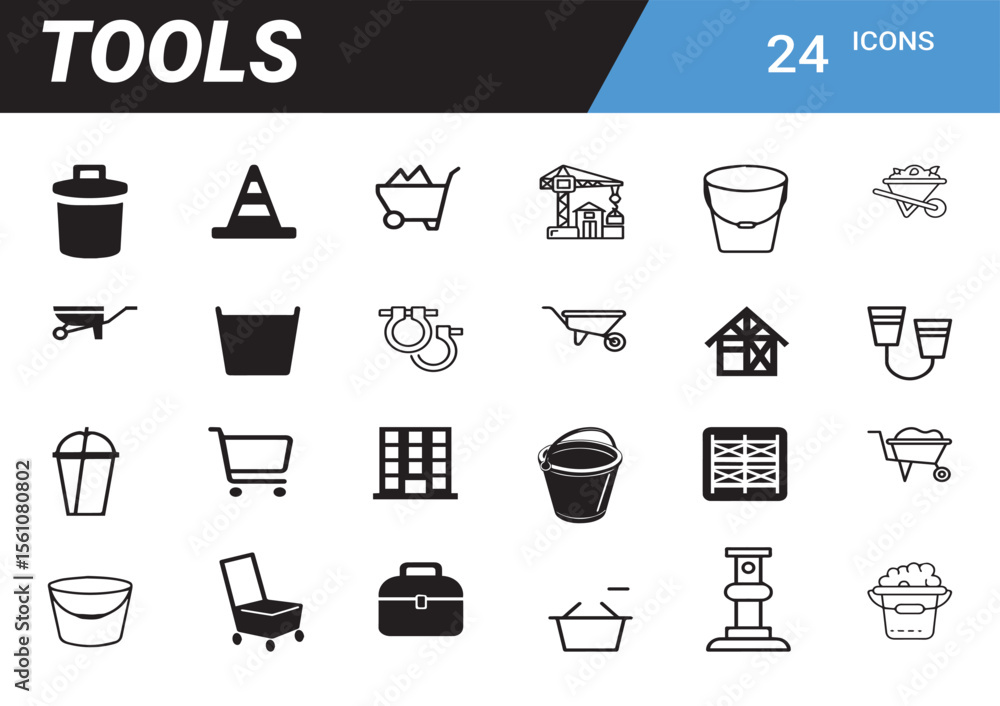 Poster diverse icon tools collection: a visually compelling collection of tools icons with a simple design,