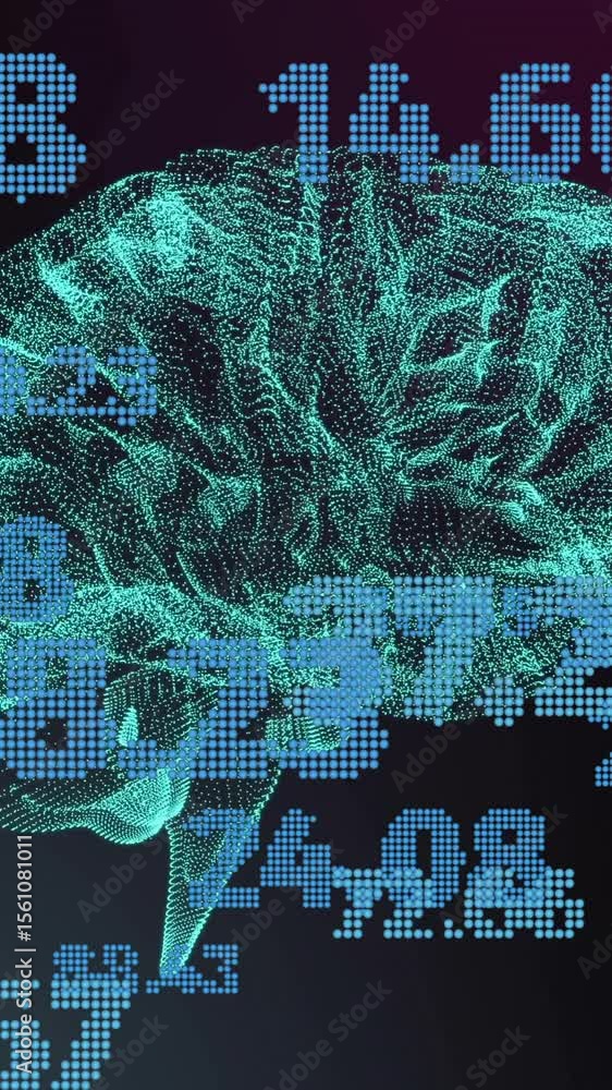 Poster animation of ai data processing and brain over black background