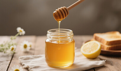 honey in a glass jar with honey