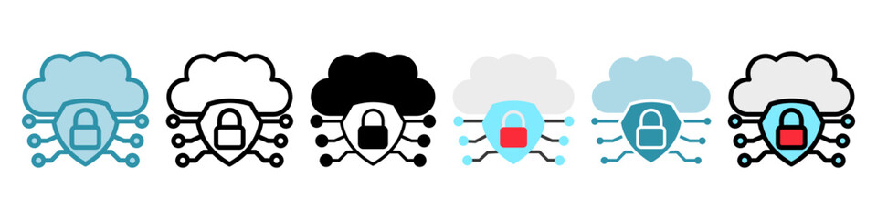 Cloud Threat multi style, mini illustration icon set. Vector  for modern concept, print, UI, UX kit, web and app development. related to risk management, business, finance.