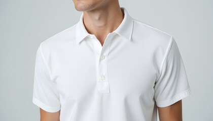 Man Wearing White Polo Shirt Casual Elegant Neutral Background