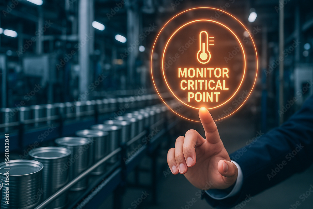 Poster monitor critical point concept with hazard analysis for control in food production line ensuring saf