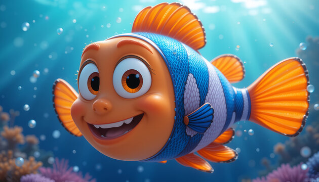 Cute Cartoon Clownfish Underwater Animation Art

