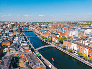 Aerial view of Dublin with Hapenny bridge and Liffey river  , Ireland