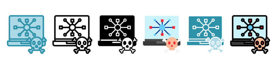 Network Threat multi style, mini illustration icon set. Vector  for modern concept, print, UI, UX kit, web and app development. related to risk management, business, finance.
