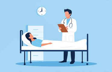 Doctor Examining Patient in Hospital Bed Vector Illustration