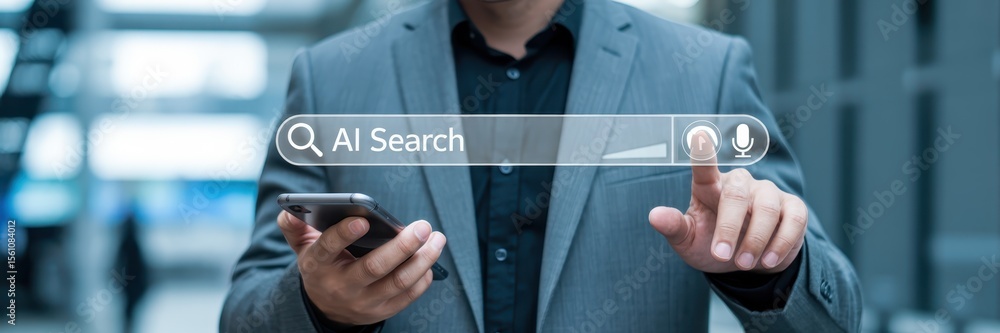 Aufkleber person using a mobile phone with an ai search interface.