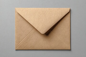 Brown envelope with a triangular flap placed on a gray surface