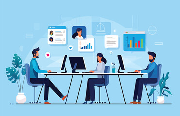 Team Collaboration Data Analysis and Project Management Vector Illustration