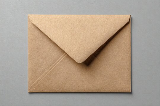 Brown envelope with a triangular flap placed on a gray surface