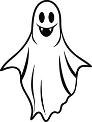 Ghost Silhouette Line Art Vector Illustration On White Background