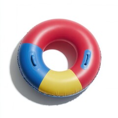 Colorful inflatable tube floating on white background