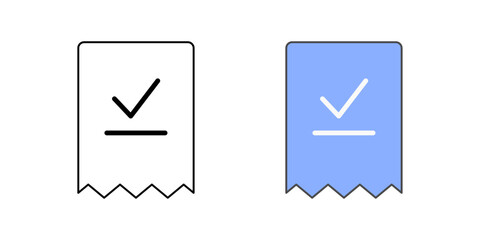 BNPL transaction receipt icon with receipt and checkmark, ideal for finance, payment confirmation, and purchase record illustrations.