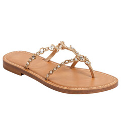 Summer women's sandals with decorative straps in tan color  