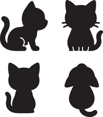 kitten silhouette of icons set side, front, back, and top views vector art illustration 