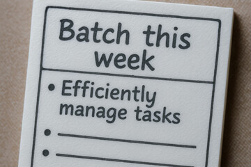 Batch this week note card encourages to efficiently manage tasks for better productivity and organization in daily work routine
