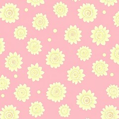 Seamless Pattern of Ditsy Floral with Pink Background, Cute Yellow Flowers Texture