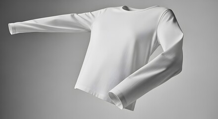 White Long Sleeve Shirt on Gray Background Minimalist Clothing Display