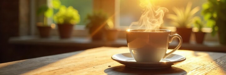 A steaming mug of tea, perfectly brewed, sits on a cozy table, bathed in warm sunlight; a feeling of contentment and relaxation radiates from the scene , tea time, cookie