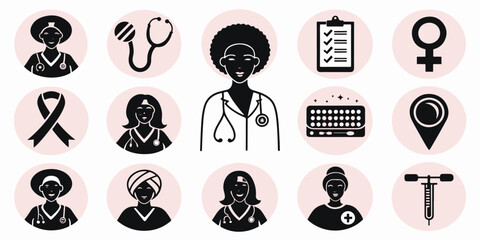 Flat Vector Icons for Women’s Healthcare and Reproductive Health