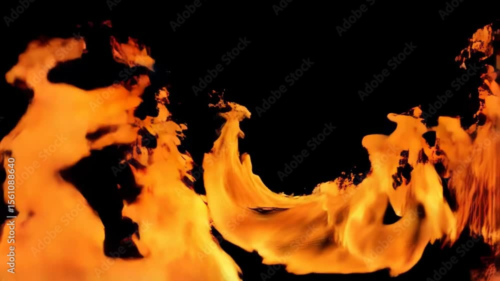 Poster abstract fiery shapes on black background, digital rendering of orange flames, dramatic molten textu