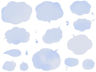 水彩くすみカラーの感情吹き出しセット（青・ため息・モヤモヤ）