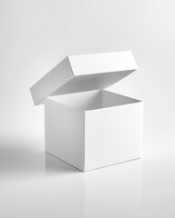 Open white box on white background with reflection