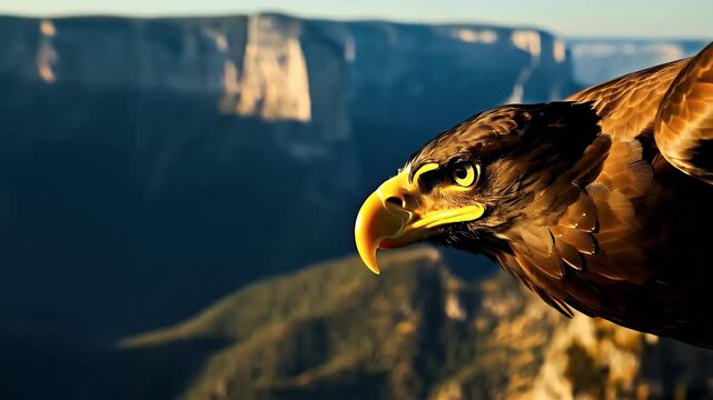 Eagle perched atop a mountain peak