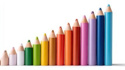 Fototapeta premium Bar graph made of pencils ascending left to right, creativity and education tied to business goal progress