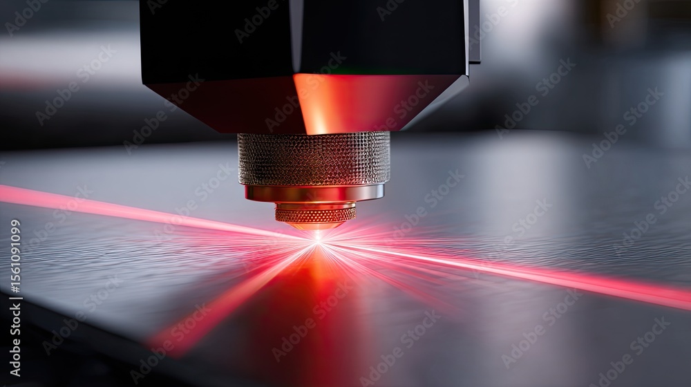 Poster close-up of modern digital sensor scanning a surface with laser, symbol of automation in science