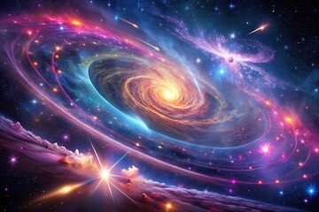 Fototapeta premium A Cosmic Tapestry Vibrant Nebulae, Celestial Swirls, and Distant Star Systems Illuminate the Vast Expanse of Space