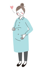 幸せそうにお腹をさすっている妊婦さんのイラスト（全身)