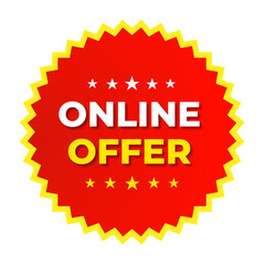 Online offer sticker, red banner, promo png, discount tag