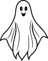 Ghost Silhouette Line Art Vector Illustration On White Background