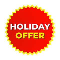 Holiday offer sticker, red banner, sale png, discount tag