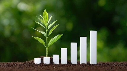 Growing plant in soil placed on bar graph, eco-investment and profit sustainability concept