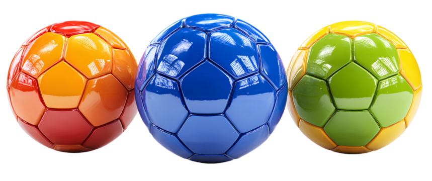 Multi-color soccer balls collection transparent background