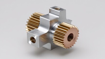 High-speed transmission gear cluster shown in disassembled form on light background