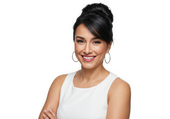 Woman smiling with arms crossed portrait on transparent background