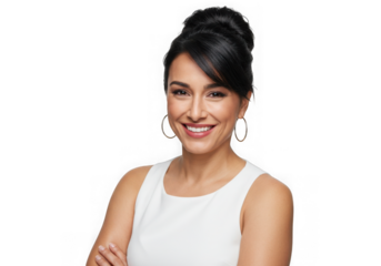 Woman smiling with arms crossed portrait on transparent background
