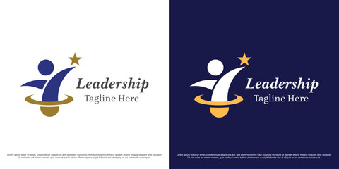 Success leader vector logo design illustration. Silhouette of person reaching for the star. Simple minimal abstract corporate entrepreneur business vector icon symbol.