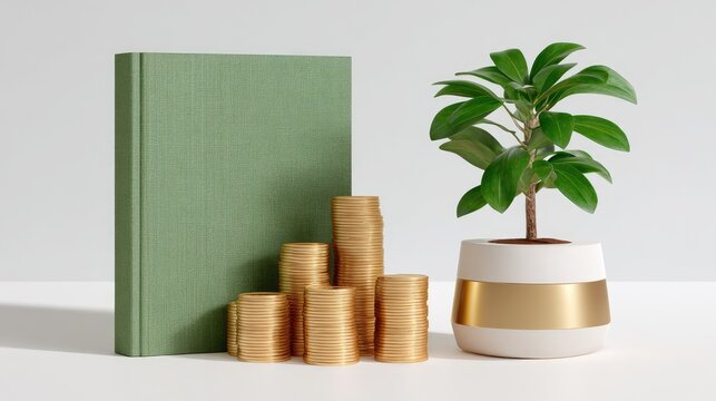 Money plant growing beside monthly planner, symbol of financial growth and budgeting