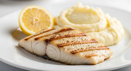 Fish fillet served with mashed potatoes, plated simply